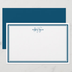 Blauwgroen Blauw Minimalistisch Eenvoudig Monogram Briefpapier