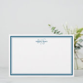 Blauwgroen Blauw Minimalistisch Eenvoudig Monogram Briefpapier (Staand voorkant)