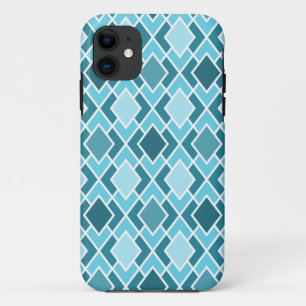 Blauwgroen blauw modern diamantpatroon iPhone 11 hoesje
