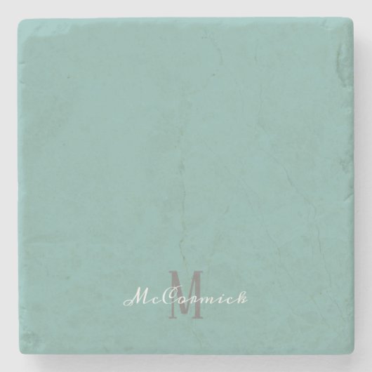 Blauwgroen Blauw modern Manuscript Meisjesmonogram Stenen Onderzetter (Voorkant)