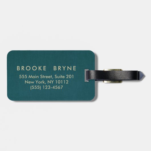 Blauwgroen Blauw Modern Professioneel Minimalist Bagagelabel (Achterkant horizontaal)