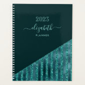 Blauwgroen Blauw Modern Trendy Glam Glitter Persoo Planner (Voorkant)