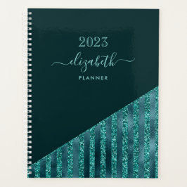 Blauwgroen Blauw Modern Trendy Glam Glitter Persoo Planner