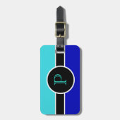 Blauwgroen blauw monogram Initiaal Moderne grafisc Bagagelabel (Voorkant verticaal)