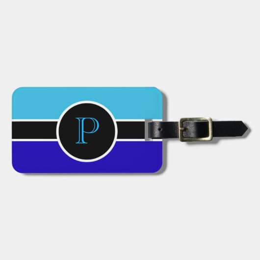 Blauwgroen blauw monogram Initiaal Moderne grafisc Bagagelabel (Voorkant horizontaal)