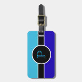 Blauwgroen blauw monogram Initiaal Moderne grafisc Bagagelabel (Voorkant verticaal)