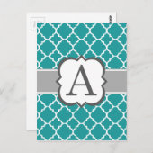 Blauwgroen Blauw Monogram Letter A Quatrefoil Briefkaart (Voorkant / Achterkant)
