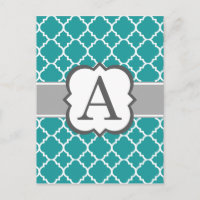 Blauwgroen Blauw Monogram Letter A Quatrefoil