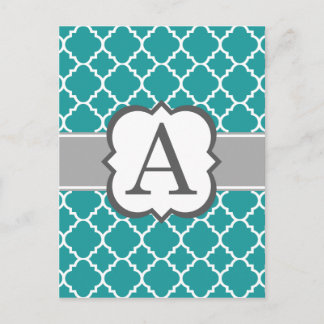 Blauwgroen Blauw Monogram Letter A Quatrefoil Briefkaart
