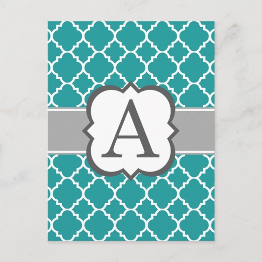 Blauwgroen Blauw Monogram Letter A Quatrefoil Briefkaart (Voorkant)