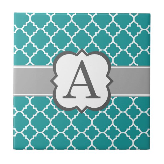 Blauwgroen Blauw Monogram Letter A Quatrefoil Tegeltje (Voorkant)