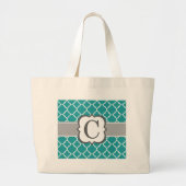 Blauwgroen Blauw Monogram Letter C Quatrefoil Grote Tote Bag (Voorkant)