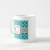 Blauwgroen Blauw Monogram Letter C Quatrefoil Koffiemok (Voorkant links)