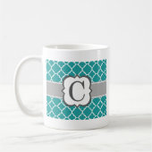 Blauwgroen Blauw Monogram Letter C Quatrefoil Koffiemok (Links)