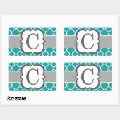 Blauwgroen Blauw Monogram Letter C Quatrefoil Rechthoekige Sticker (Vel)