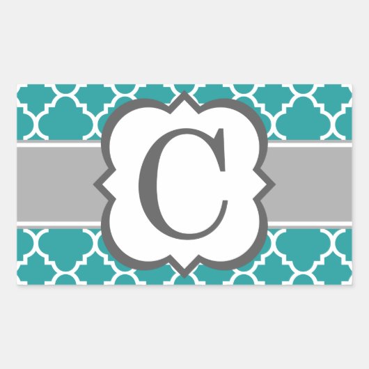 Blauwgroen Blauw Monogram Letter C Quatrefoil Rechthoekige Sticker (Voorkant)