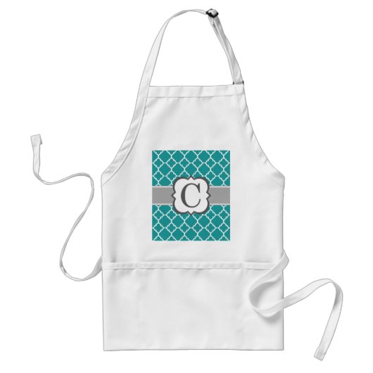 Blauwgroen Blauw Monogram Letter C Quatrefoil Standaard Schort (Voorkant)