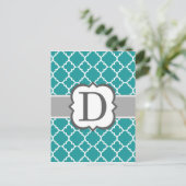 Blauwgroen blauw monogram Letter D Quatrefoil Briefkaart (Staand voorkant)