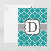 Blauwgroen blauw monogram Letter D Quatrefoil Briefkaart (Voorkant / Achterkant)