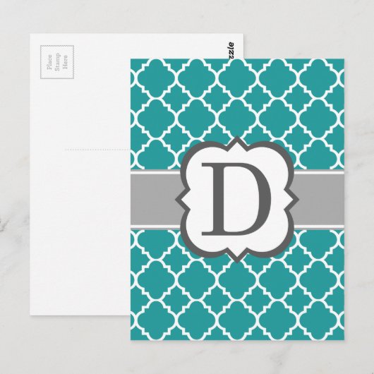 Blauwgroen blauw monogram Letter D Quatrefoil Briefkaart (Voorkant / Achterkant)