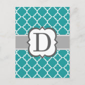 Blauwgroen blauw monogram Letter D Quatrefoil Briefkaart (Voorkant)
