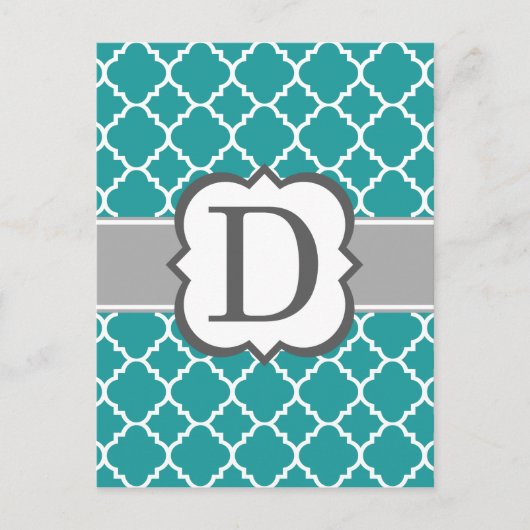 Blauwgroen blauw monogram Letter D Quatrefoil Briefkaart (Voorkant)