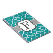Blauwgroen Blauw Monogram Letter F Quatrefoil Notitieboek (Rechterzijde)