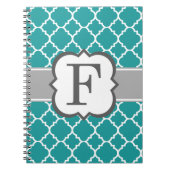 Blauwgroen Blauw Monogram Letter F Quatrefoil Notitieboek (Voorkant)