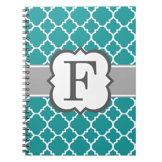 Blauwgroen Blauw Monogram Letter F Quatrefoil Notitieboek (Voorkant)