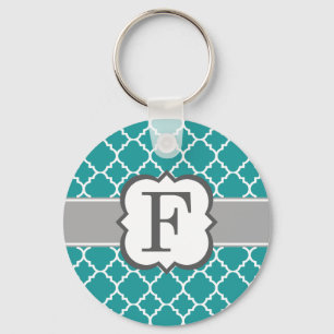 Blauwgroen Blauw Monogram Letter F Quatrefoil Sleutelhanger