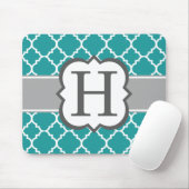 Blauwgroen Blauw Monogram Letter H Quatrefoil Muismat (Met muis)