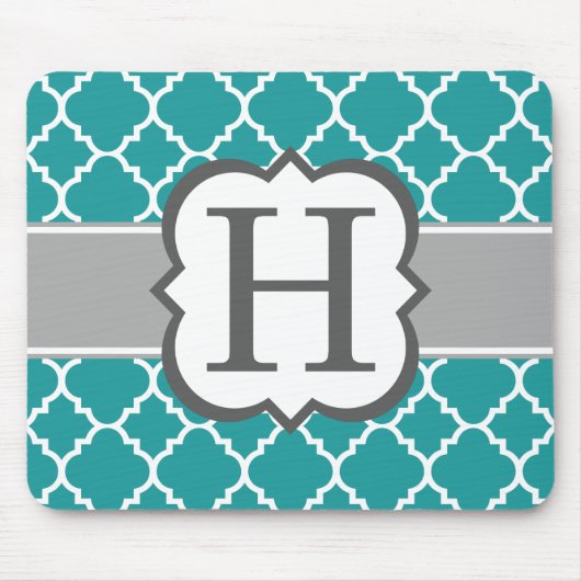 Blauwgroen Blauw Monogram Letter H Quatrefoil Muismat (Voorkant)