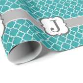 Blauwgroen Blauw Monogram Letter J Quatrefoil Cadeaupapier (Rol Hoek)