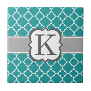 Blauwgroen Blauw Monogram Letter K Quatrefoil Tegeltje