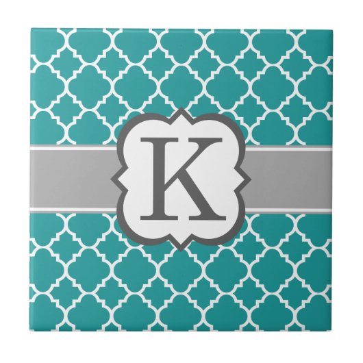 Blauwgroen Blauw Monogram Letter K Quatrefoil Tegeltje (Voorkant)