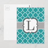 Blauwgroen Blauw Monogram Letter L Quatrefoil Briefkaart (Voorkant / Achterkant)
