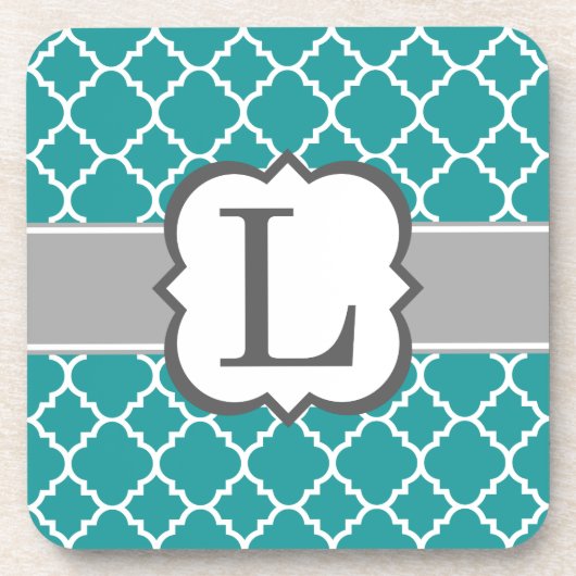 Blauwgroen Blauw Monogram Letter L Quatrefoil Onderzetter (Voorkant)