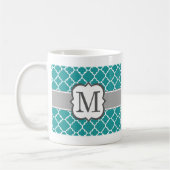 Blauwgroen Blauw Monogram Letter M Quatrefoil Koffiemok (Links)