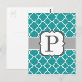 Blauwgroen Blauw Monogram Letter P Quatrefoil Briefkaart (Voorkant / Achterkant)