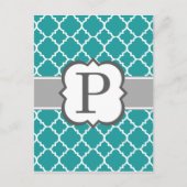 Blauwgroen Blauw Monogram Letter P Quatrefoil Briefkaart (Voorkant)