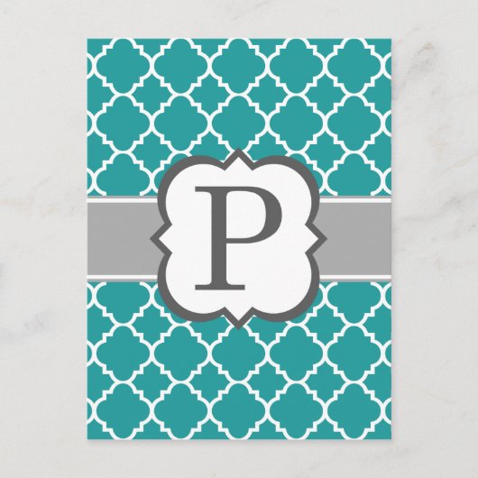 Blauwgroen Blauw Monogram Letter P Quatrefoil Briefkaart (Voorkant)