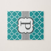 Blauwgroen Blauw Monogram Letter P Quatrefoil Legpuzzel (Horizontaal)