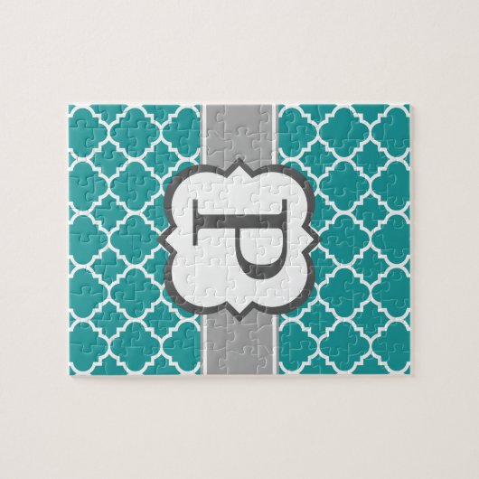 Blauwgroen Blauw Monogram Letter P Quatrefoil Legpuzzel (Horizontaal)