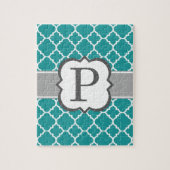 Blauwgroen Blauw Monogram Letter P Quatrefoil Legpuzzel (Verticaal)