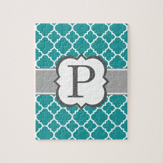 Blauwgroen Blauw Monogram Letter P Quatrefoil Legpuzzel (Verticaal)