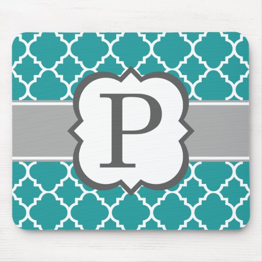 Blauwgroen Blauw Monogram Letter P Quatrefoil Muismat (Voorkant)