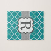 Blauwgroen Blauw Monogram Letter R Quatrefoil Legpuzzel (Horizontaal)