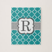 Blauwgroen Blauw Monogram Letter R Quatrefoil Legpuzzel (Verticaal)