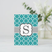 Blauwgroen Blauw Monogram Letter S Quatrefoil Briefkaart (Staand voorkant)