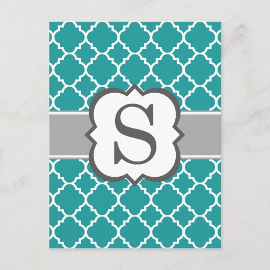 Blauwgroen Blauw Monogram Letter S Quatrefoil Briefkaart (Voorkant)
